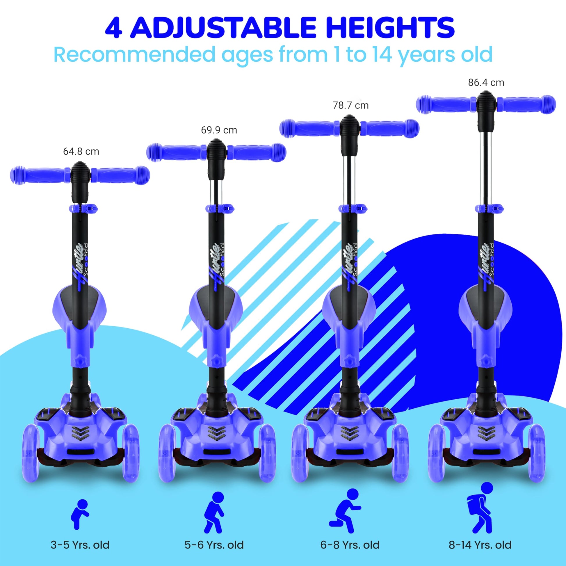Hurtle - 3 Wheel Foldable Kick Scooter for Kids & Toddlers (Blue CA) Hurtle