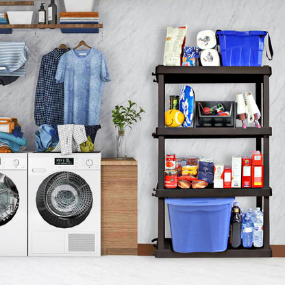 Koolatron Oscar Heavy Duty Plastic Storage Shelves- for Garage, Kitchen, Bathroom Basement, Kids Room, Toys,Stackable 4-Tier Black, Organizer Rack for Books Shoes, Pantry, Cleaning, Made in Canada Koolatron