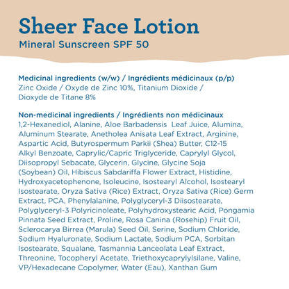 Blue Lizard Sheer Face Mineral SPF 50 Sunscreen Lotion, 100% Mineral Formula, Blue Light Protection, Lightweight, No White Cast, Nourishes and Hydrates, Paraben-Free, Fragrance-Free, 50 ml - Available at All In One Marketplace Canada