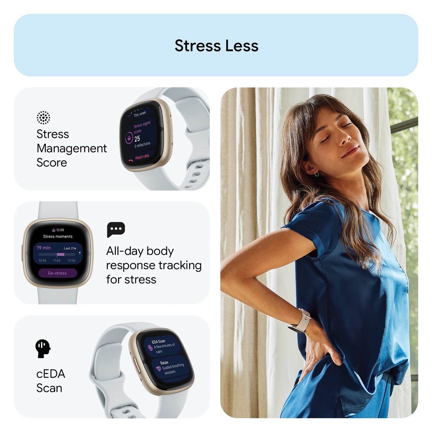 Google Fitbit Sense 2 - Health & Fitness Smartwatch - Blue Mist/Pale Gold Fitbit