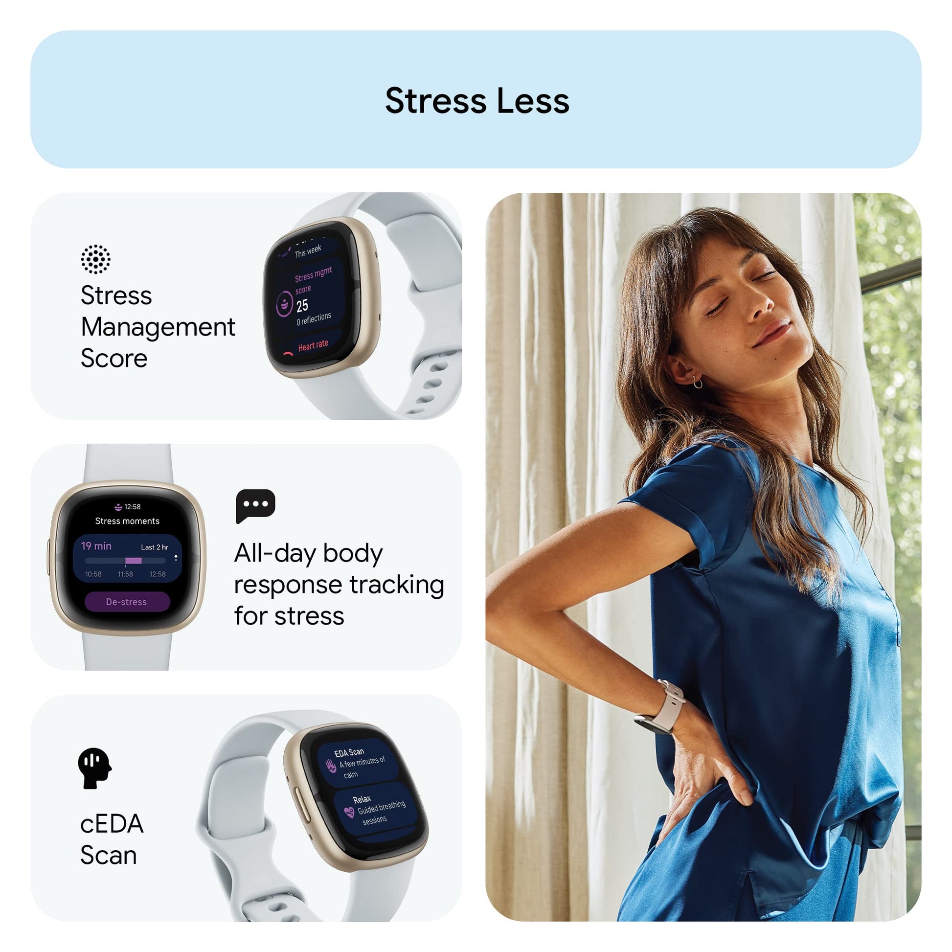 Google Fitbit Sense 2 - Health & Fitness Smartwatch - Blue Mist/Pale Gold Fitbit