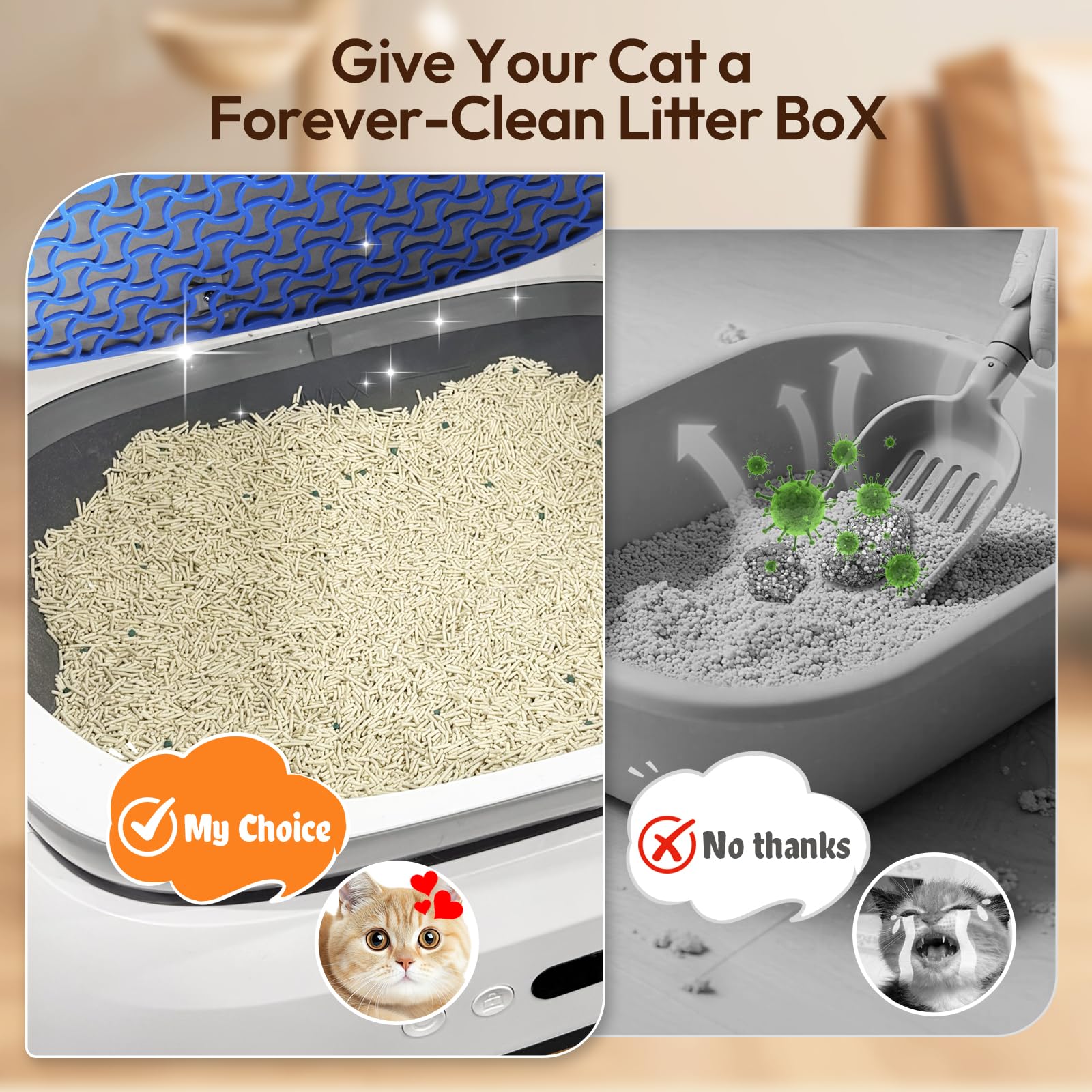 Happypaw Open-Top Self Cleaning Litter Box - Large Capacity Automatic Litter Box for Multiple Cats with Safety Protection, App Control, Odor-Free, Anti-Leakage Material, Includes Trash Bags - Available at All In One Marketplace Canada