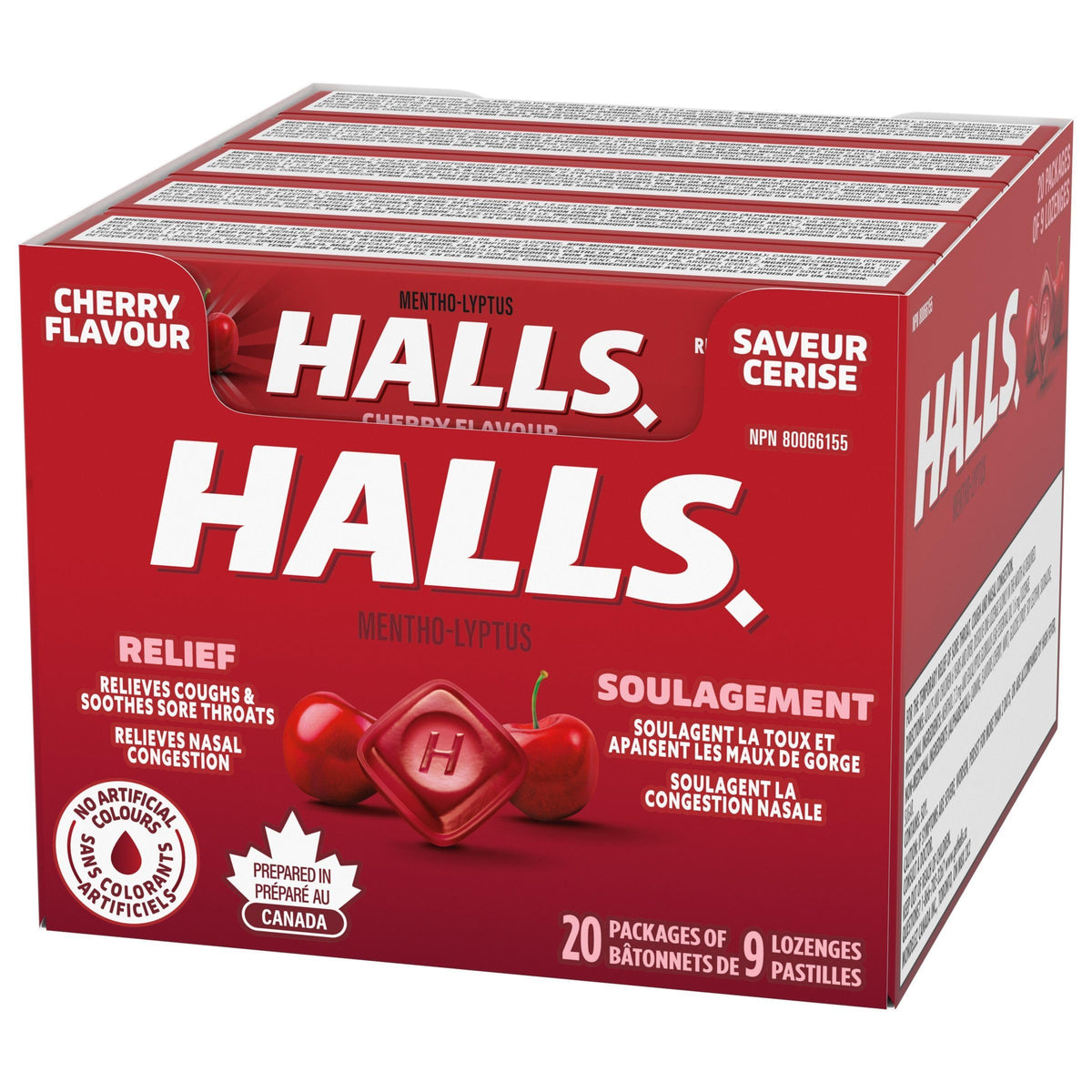 Halls, Cherry Flavour Cough Drops, Throat Lozenges, 20 Packs
