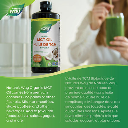 Nature's Way 100% Pure MCT Oil From Coconut – 14g MCT Per Serving – Paleo and Keto friendly – Certified Organic – Non-GMO Project Verified – Vegetarian, Gluten-free, & Flavourless – 887 mL, Value Size Nature's Way