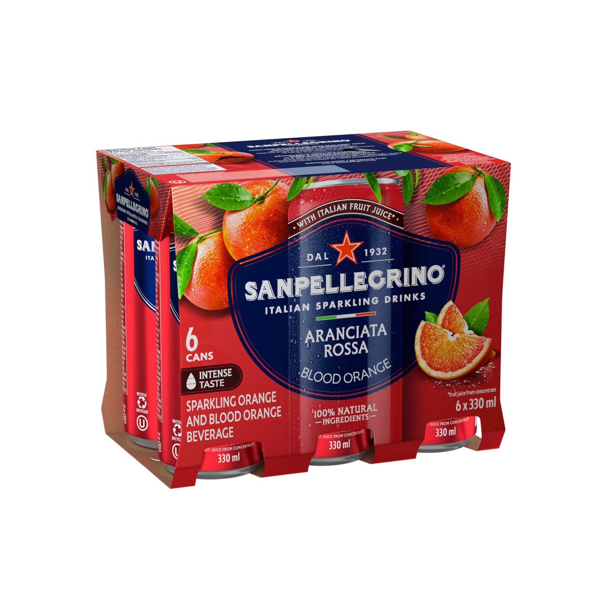 San Pellegrino Naturali Aranciata Rossa Blood Orange Sparkling Beverage, 330 mL Cans (24-Pack)