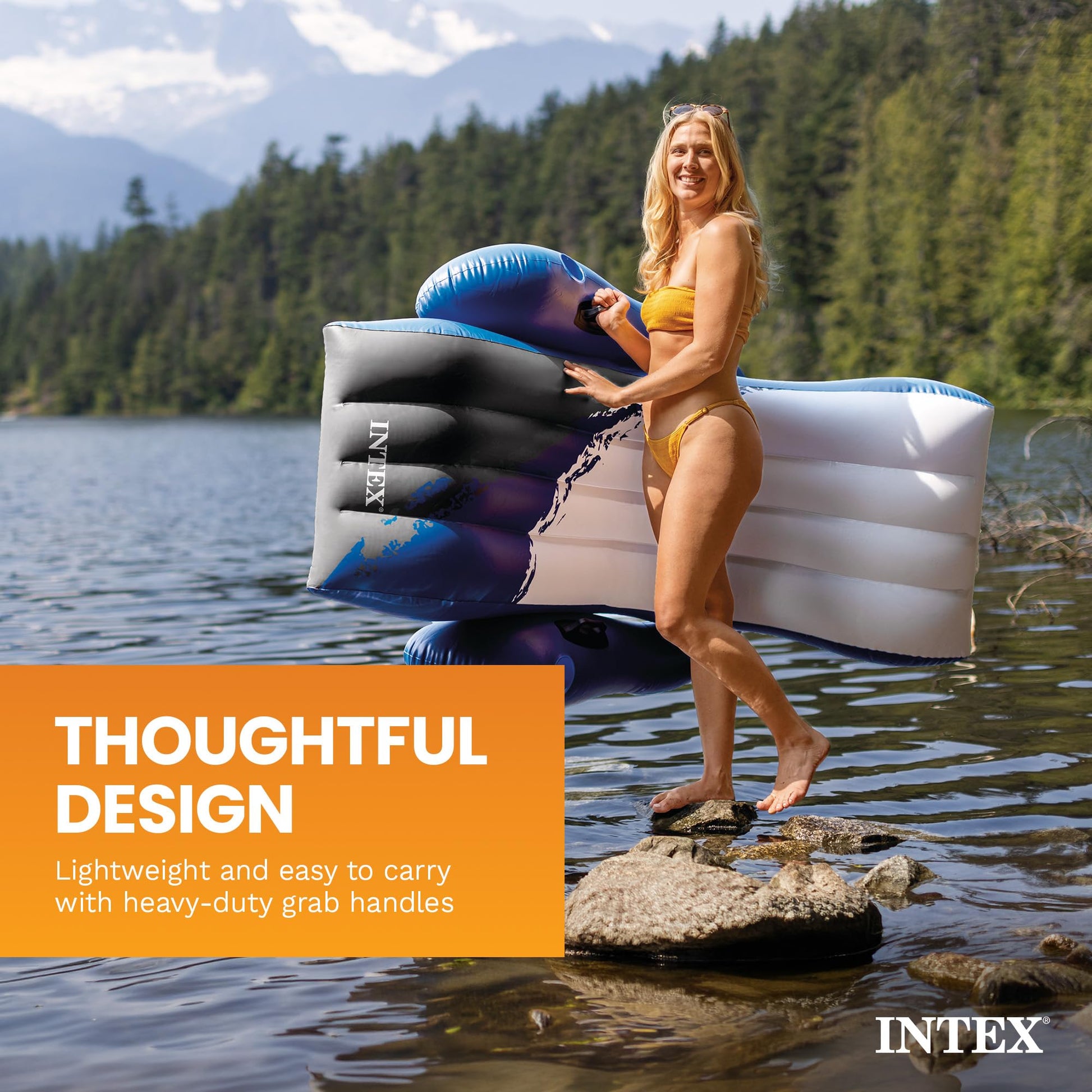 Intex Floating Recliner Inflatable Lounge, 71" X 53", Blue, 58868EP Intex