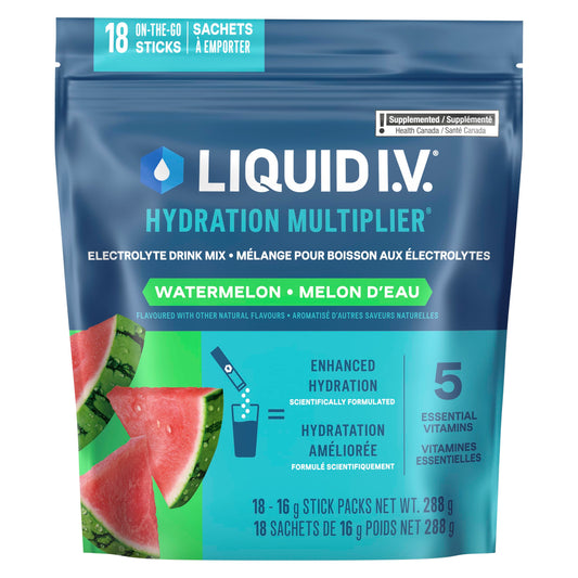 Liquid I.V. Hydration Multiplier Electrolyte Drink Mix - Enhanced Hydration Electrolyte Powder with Vitamins B3, B5, B6, B12 and C -18x On-the-go Sticks for Workout and Travel - Watermelon