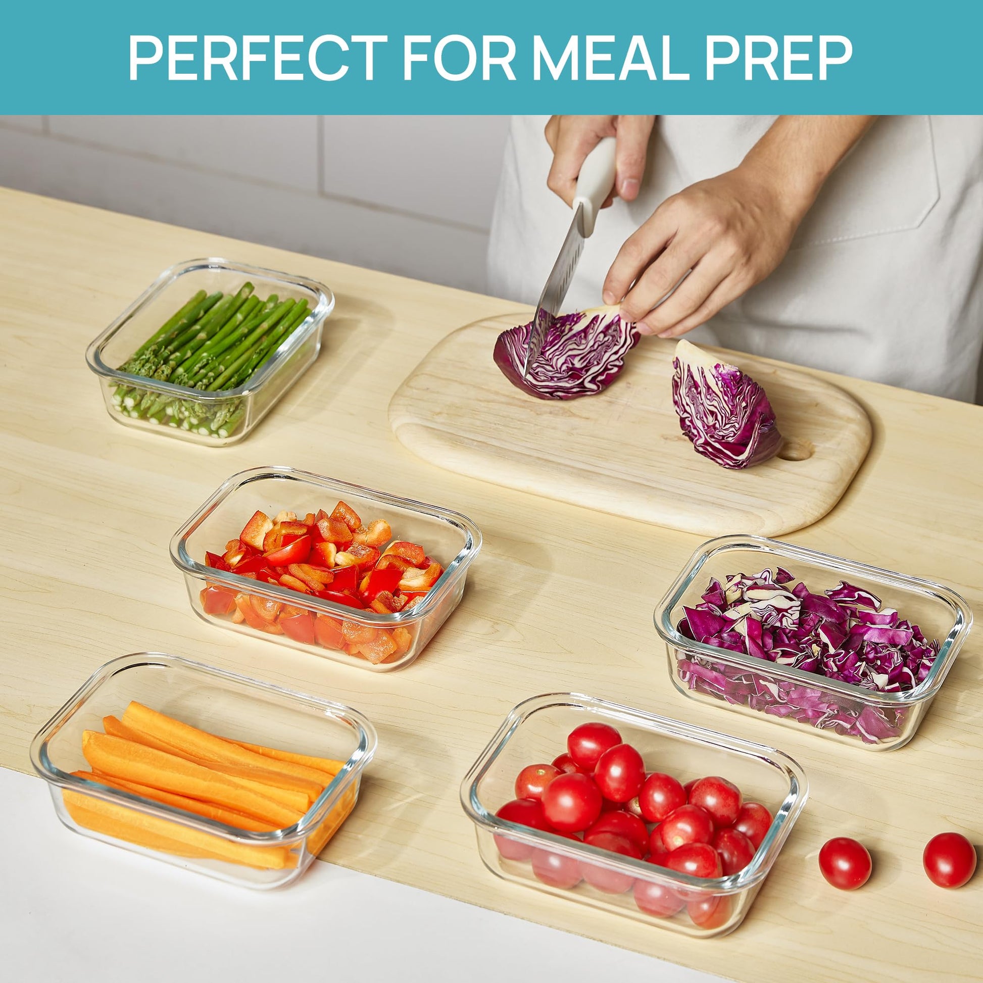 Vtopmart 5 Pack 22oz Glass Food Storage Containers with Lids, Meal Prep Containers, Airtight Lunch Bento Boxes with Snap Locking Lids for Microwave, Oven, Freezer and Dishwasher - Available at All In One Marketplace Canada