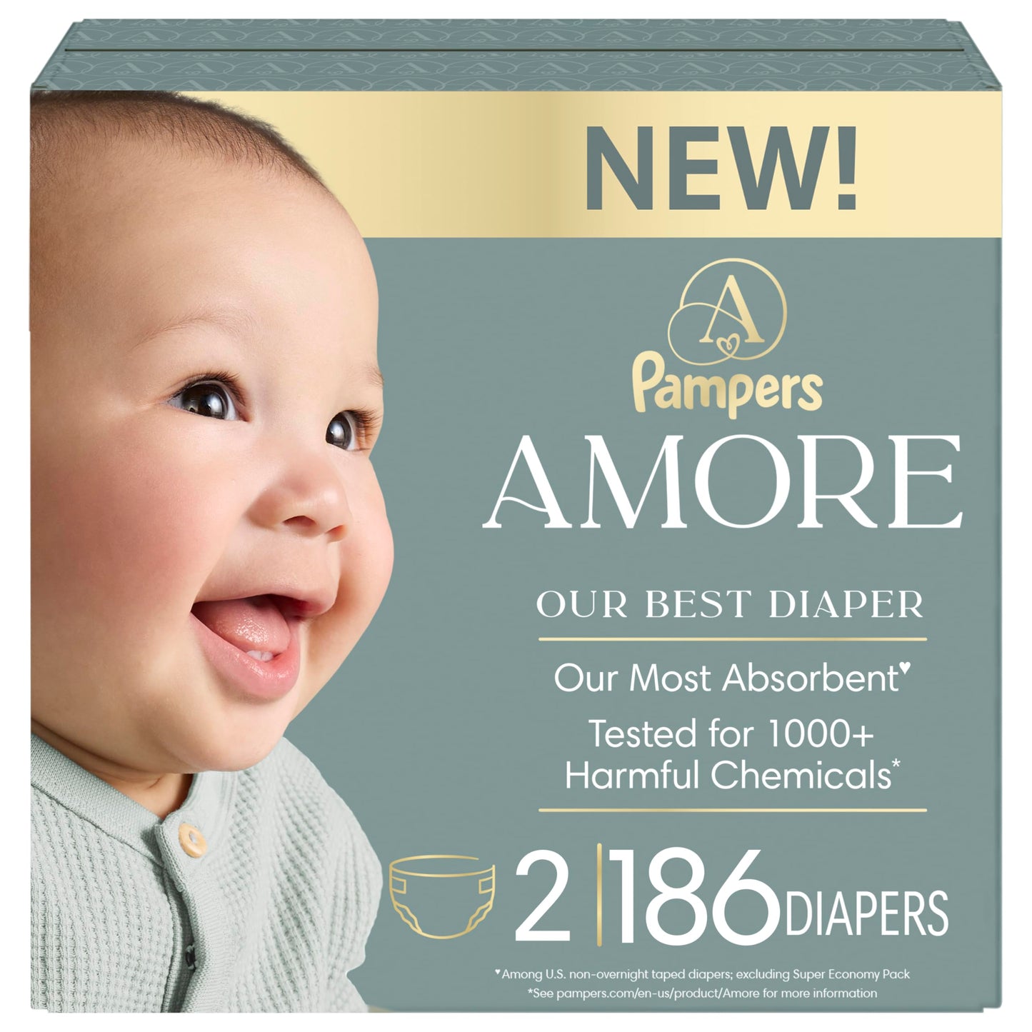 Pampers AMORE, Size 2, Our Best Diaper, 1 Pack (Count of 186)