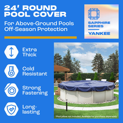 Winter Pool Cover 24 ft Round for Above Ground | Extra Thick & Durable Above-Ground Pool Cover | Sapphire Series of Premium Cold- and UV-Resistant Pool Cover | by Yankee Pool Pillow 🍁 All In One Marketplace Canada
