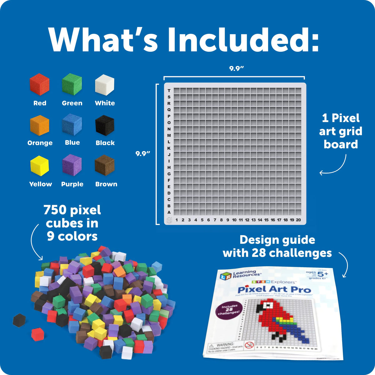 Learning Resources STEM Explorers Pixel Art Pro - Critical Thinking, Math Manipulatives, Problem Solving Skills, Pattern Blocks, Brain Games, Montessori, Fine Motor Skills, Gifts for Boys and Girls