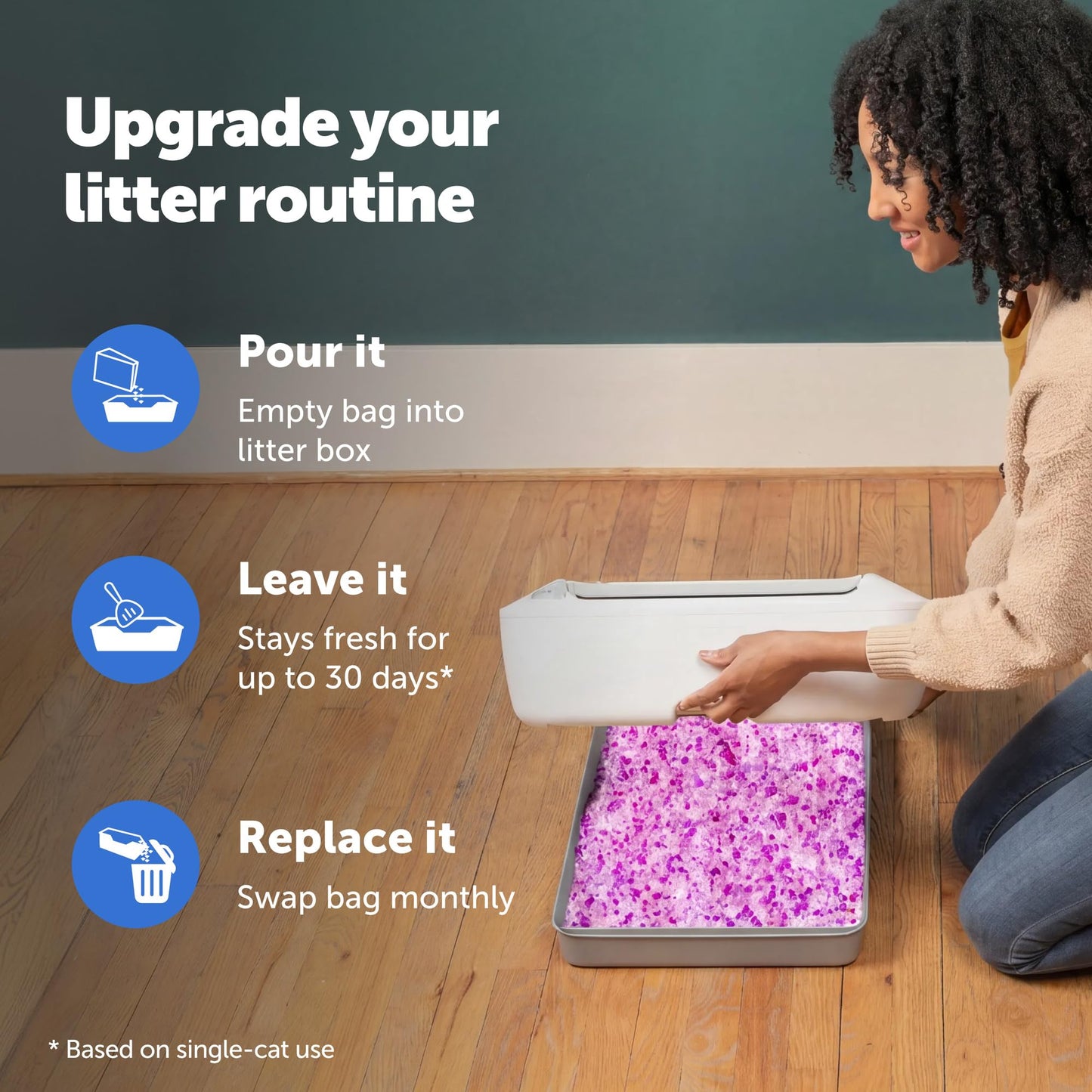 ScoopFree Premium Lavender Scent Crystal Litter, Superior Odor Control, Absorbs 5X Faster, Low Tracking for Less Mess, Lasts up to 2 Months, Lightly Scented (8 lb Bag)
