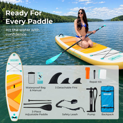 Overmont Inflatable Paddle Board 10'7" x 33" x 6", Extra Wide SUP for Adults & Beginners, 350 lb Stand Up Paddle Board with Adjustable Paddle, Pump, 3 Fins, Leash, Backpack & Repair Kit OVERMONT