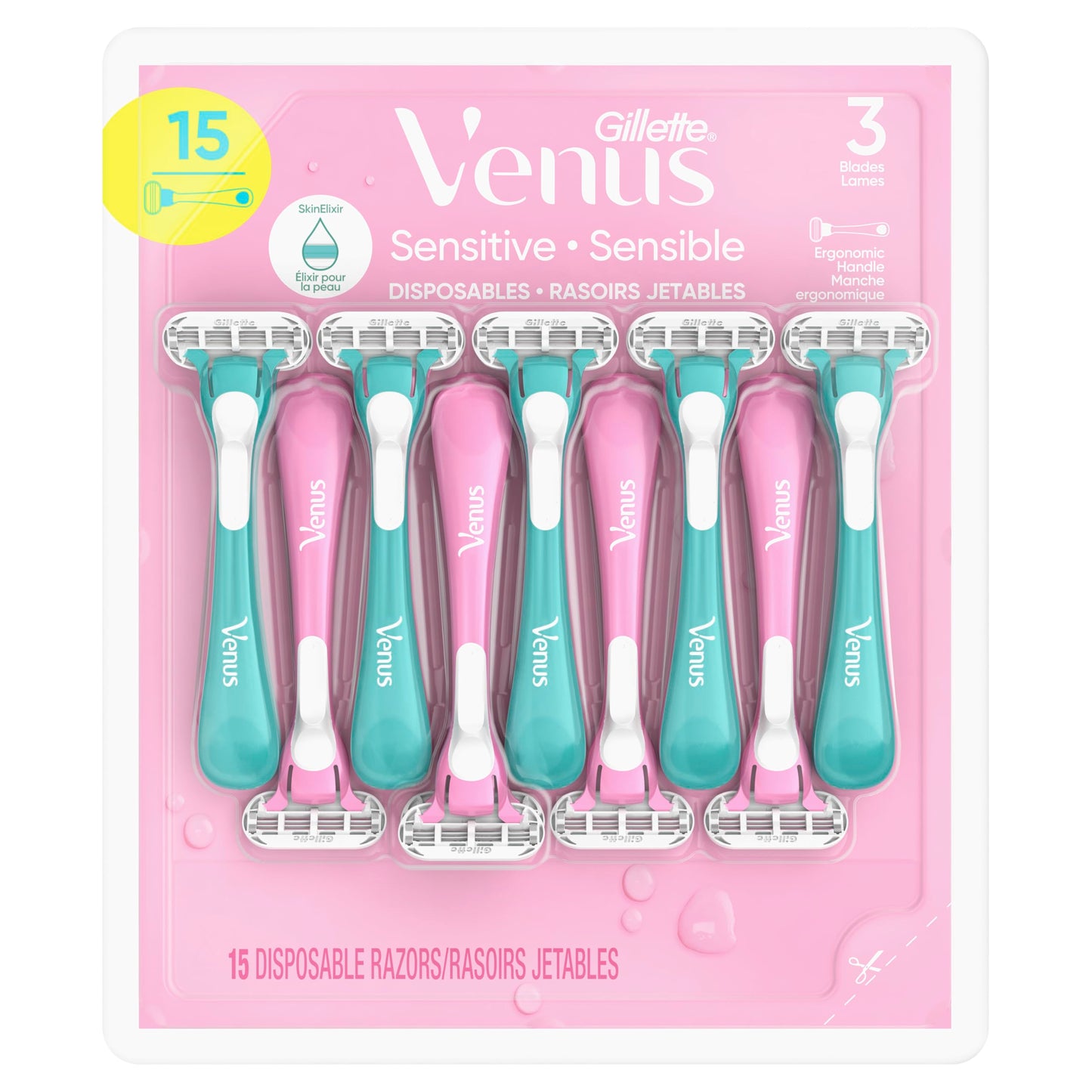 Gillette Venus Sensitive Disposable Razors for Women with Sensitive Skin, Delivers Close Shave with Comfort, 15 Count (Pack of 1) - Available at All In One Marketplace Canada