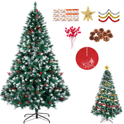 Artificial Christmas Tree, 6FT Holiday Xmas Tree 1400 Branch Tips, Upgraded Metal Base, Includes 6 Different Decorations 🍁 All In One Marketplace Canada