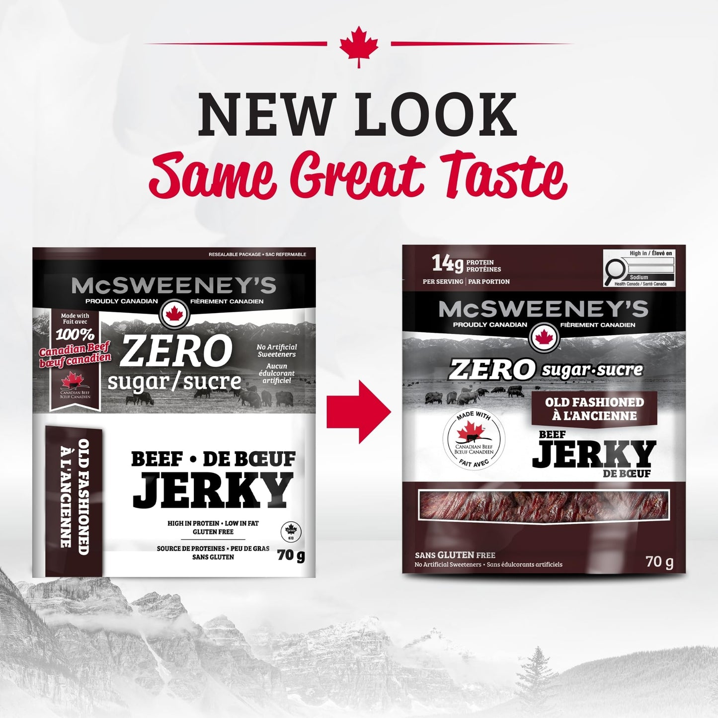 McSweeney's Zero Sugar Old Fashioned Beef Jerky – 100% Canadian, High Protein, Keto Friendly, 70g (Pack of 12)