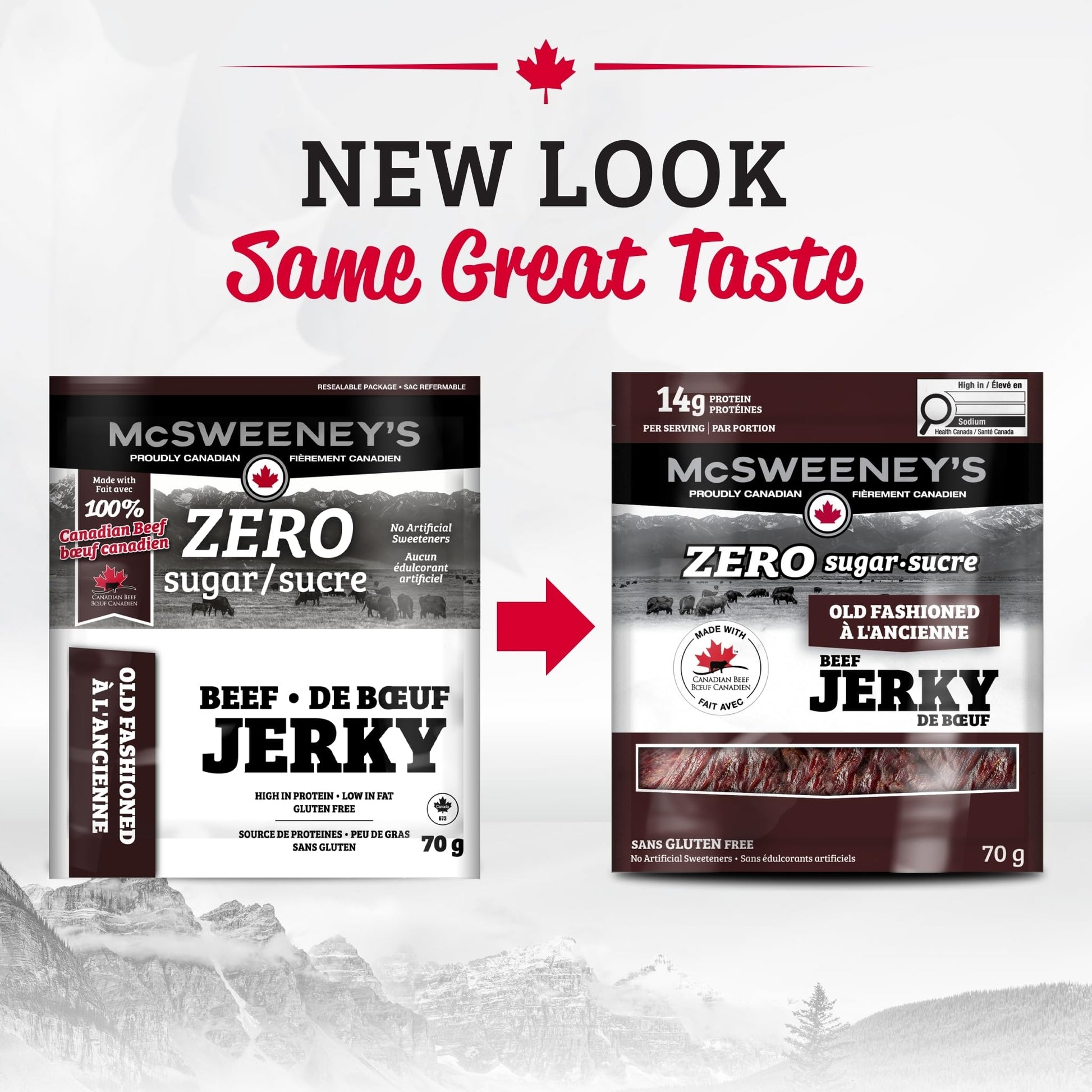 McSweeney's Zero Sugar Old Fashioned Beef Jerky – 100% Canadian, High Protein, Keto Friendly, 70g (Pack of 12)