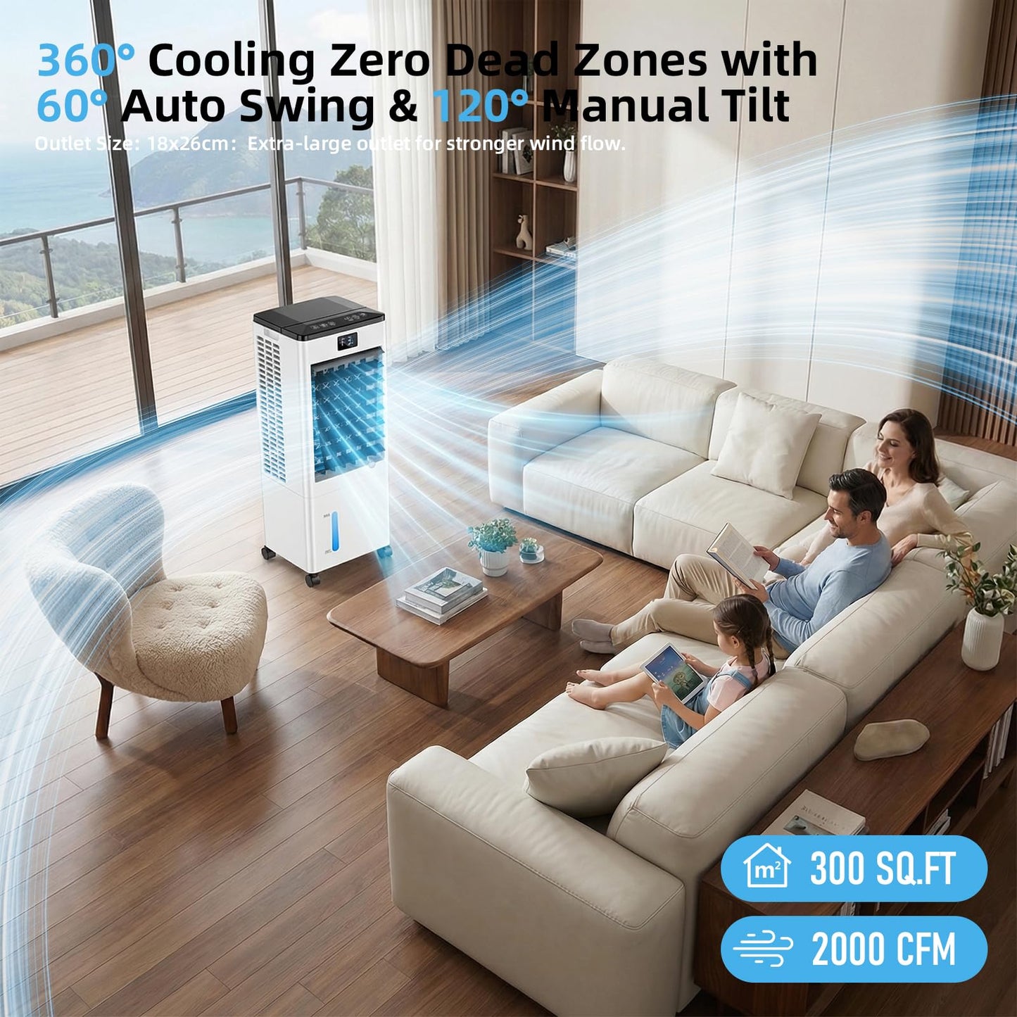 Portable Air Conditioners, Evaporative Air Cooler with Remote & LED Display, 120° Oscillation, 12H Timer, 3 Speeds & 4 Modes, 60W Energy-Efficient, Windowless Swamp Cooler for Bedroom Office Garage - Available at All In One Marketplace Canada