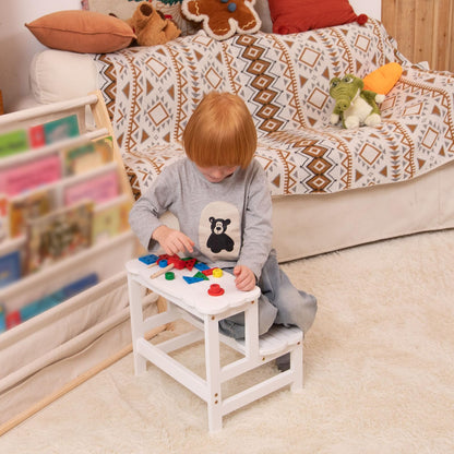 COSYLAND Bamboo Step Stool, Two Step Stools Toddler 300 lbs Capacity with Safety Non-Slip Pads, Bamboo Step Stool for Bathroom, Kitchen Dual Height Step Stools for Kids (White) 🍁 All In One Marketplace Canada