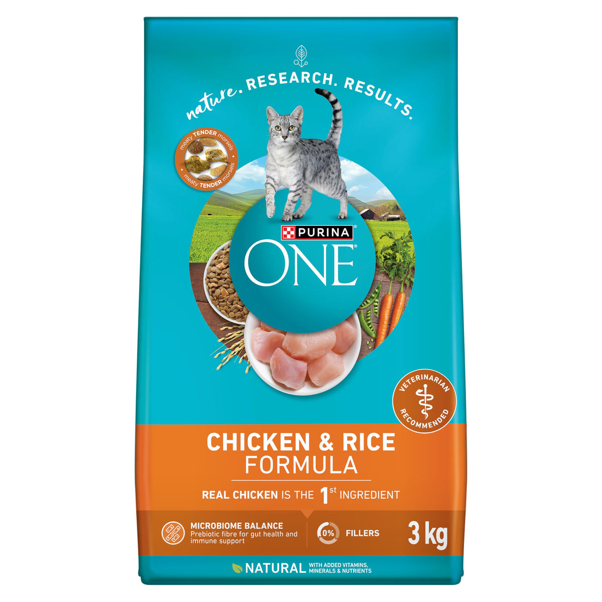 Purina ONE Dry Cat Food, Chicken & Rice Formula - 3 kg Bag