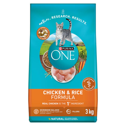 Purina ONE Dry Cat Food, Chicken & Rice Formula - 3 kg Bag