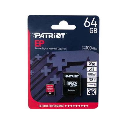 Patriot 64GB A1 / V30 Micro SD Card for Android Phones and Tablets, 4K Video Recording - PEF64GEP31MCX
