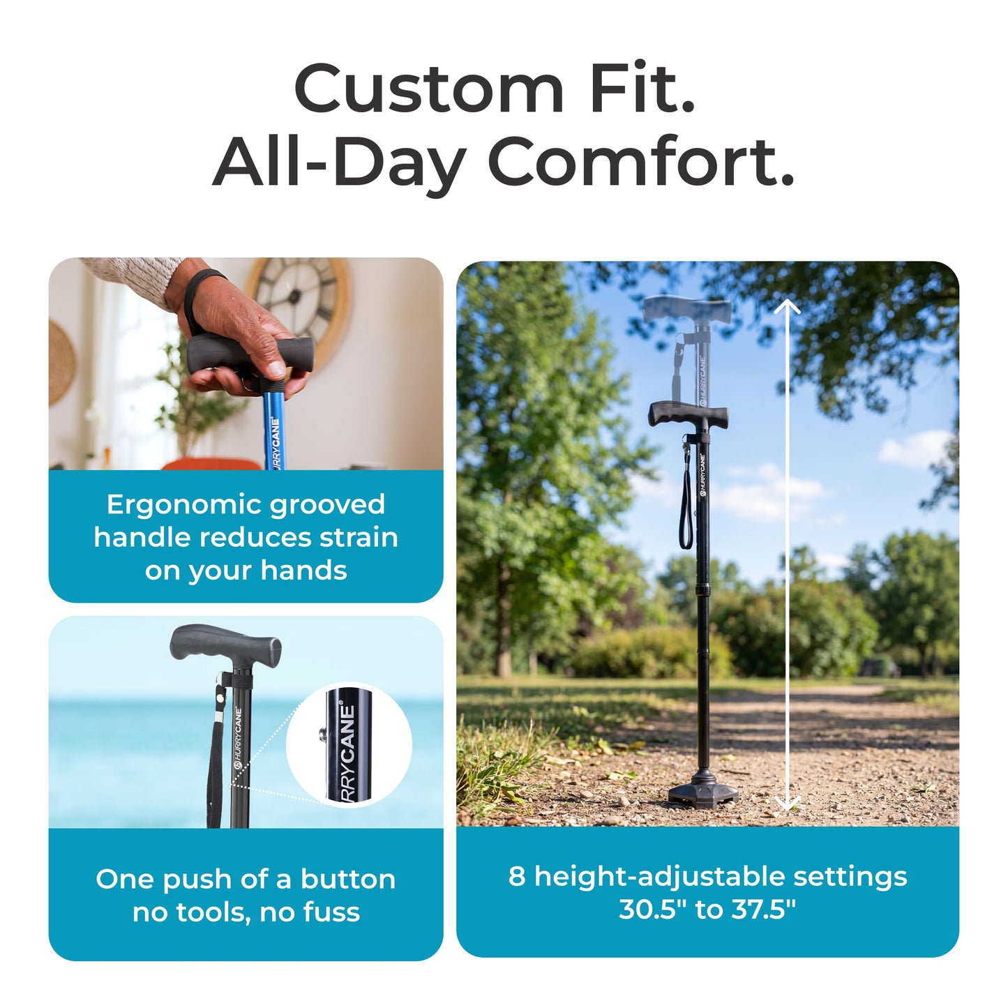 HurryCane Freedom Edition Folding Walking Cane, Black HurryCane