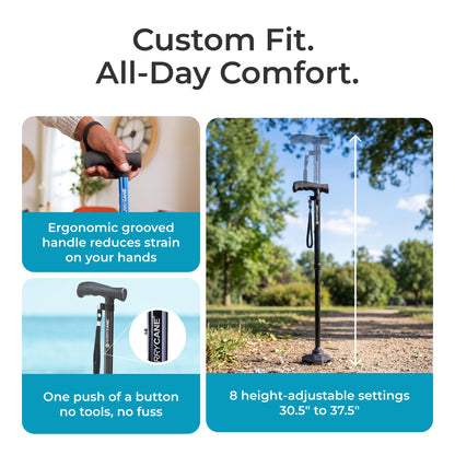 HurryCane Freedom Edition Folding Walking Cane, Black HurryCane