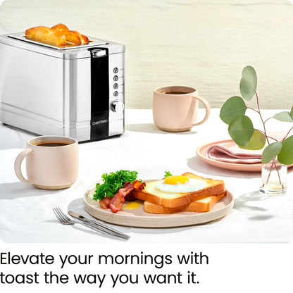 Chefman 2-Slice Pop-Up Stainless Steel Toaster w/ 7 Shade Settings, Extra Wide Slots for Toasting Bagels, Defrost/Reheat/Cancel Functions, Removable Crumb Tray, 850W, 120V, Silver - Available at All In One Marketplace Canada