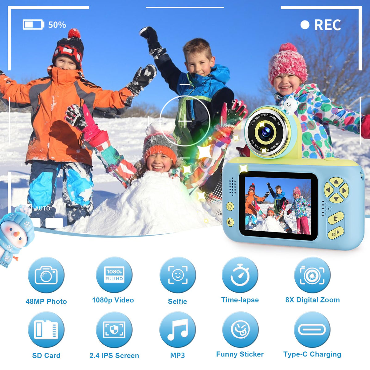 Kids Camera for Boys and Girls HD Selfie Digital Camera for 3-12 Year Old Kids with Tripod & SD Card, Perfect for Christmas & Birthday Gifts Best Festival Gift Blue 🍁 All In One Marketplace Canada