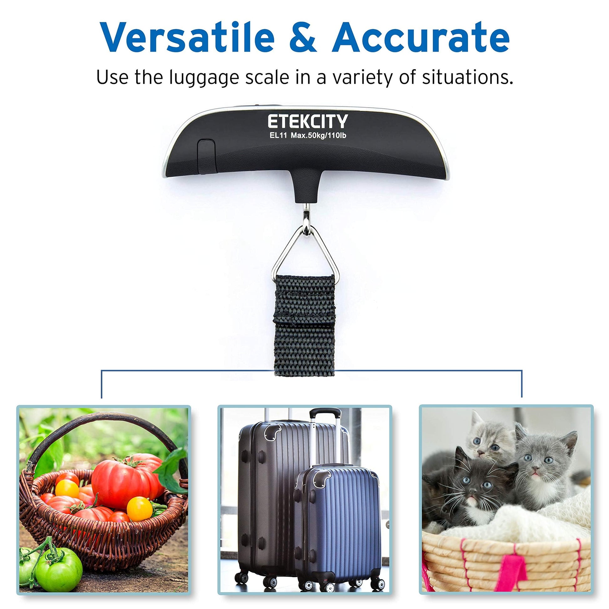 Etekcity Digital Hanging Luggage Scale, Portable Handheld, Suitcase Scale with Rubber Paint, Temperature Sensor, 110 Pounds - Available at All In One Marketplace Canada