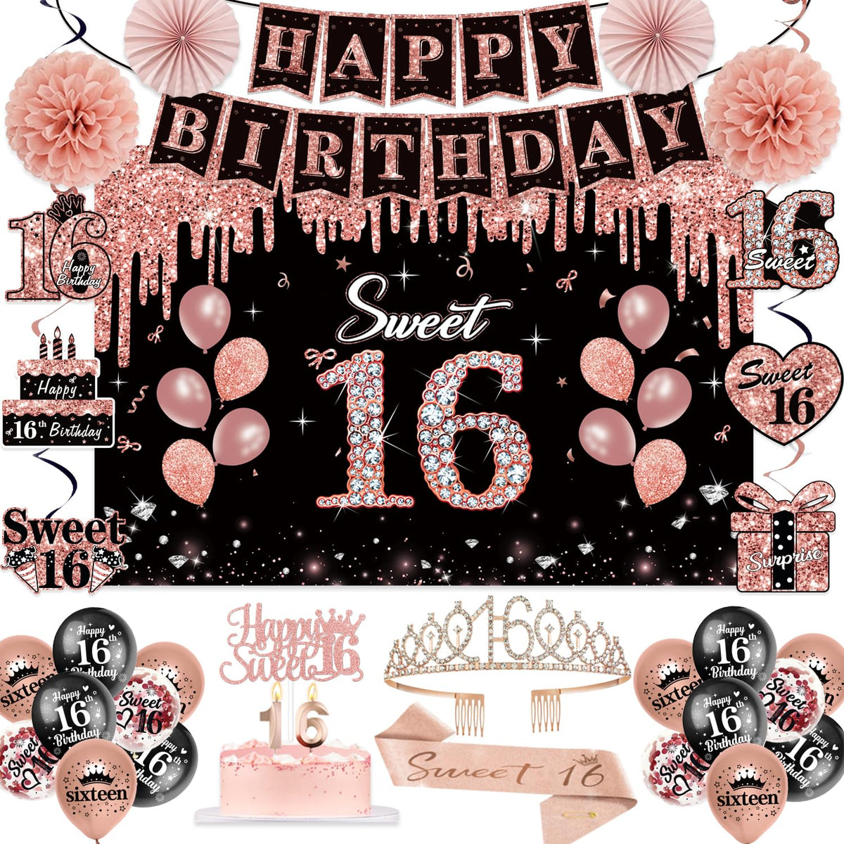 50Pcs Sweet 16 Birthday Party Decorations for Girls,Pre-Assembled Party Set 🍁 All In One Marketplace Canada