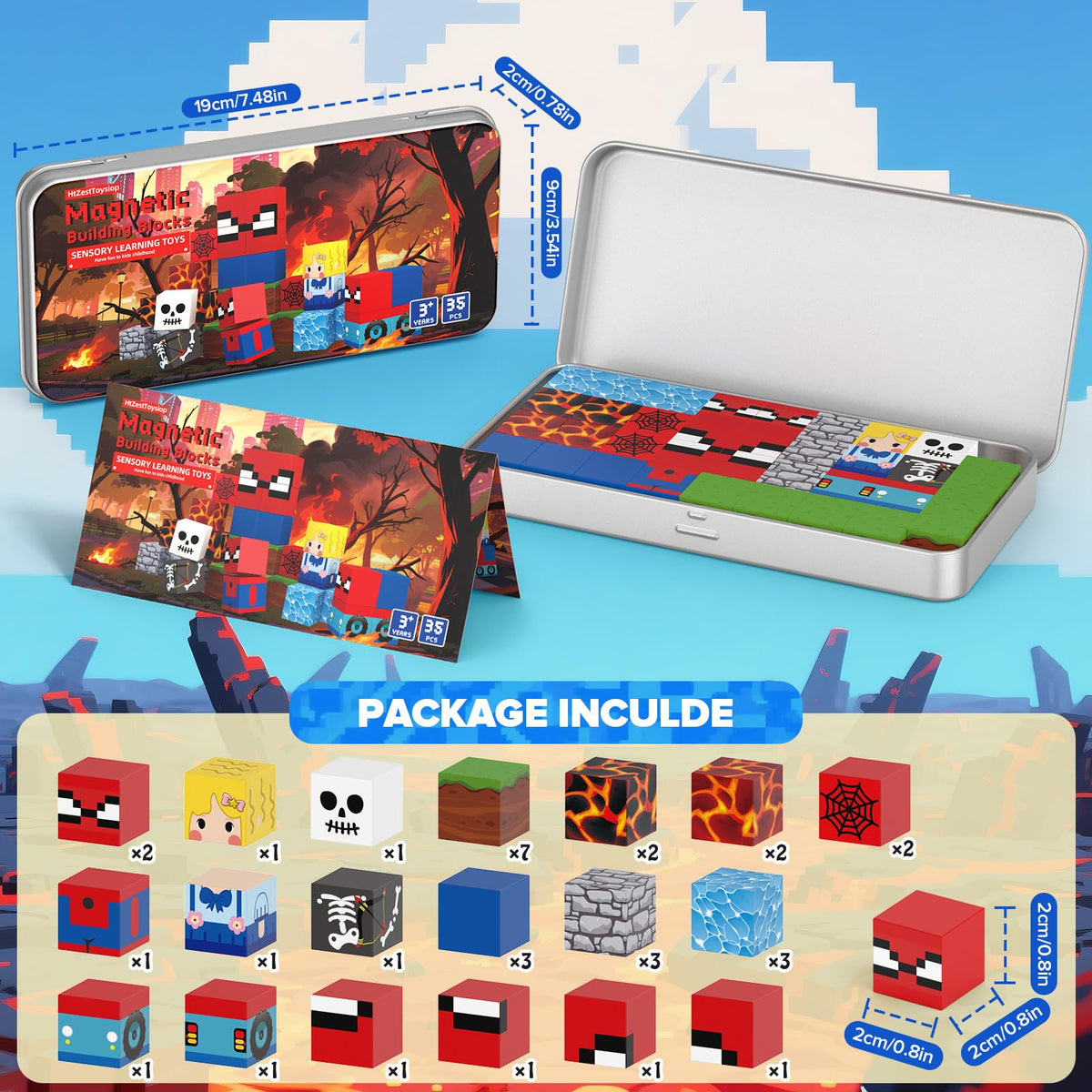 HtZestToysiop 35PCS Magnetic Blocks Travel, STEM Educational Mini Magnetic Blocks with Portable Iron Box, Christmas Birthday Gifts for Boys & Girls Ages 3 4 5 6 7 8, Spider 🍁 All In One Marketplace Canada