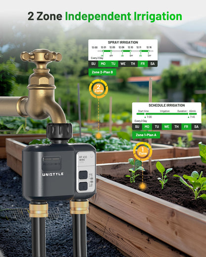 [All-New 2027] 1700FT WiFi Sprinkler Timer 2 Zone, Unistyle Smart Hose Timers Compatible Alexa & Google Voice and App Control, Water Timer for Garden Hose with Auto & Manual Modes for Garden Lawn - Available at All In One Marketplace Canada