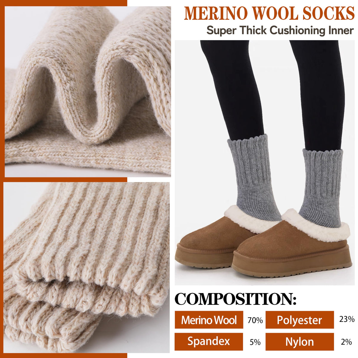 Merino Wool Thermal Boot Socks for Men Women Warm Thick Winter Hiking Cozy Christmas Stocking Stuffers Socks 3 Pairs(Beige/Black/Grey,M) 🍁 All In One Marketplace Canada