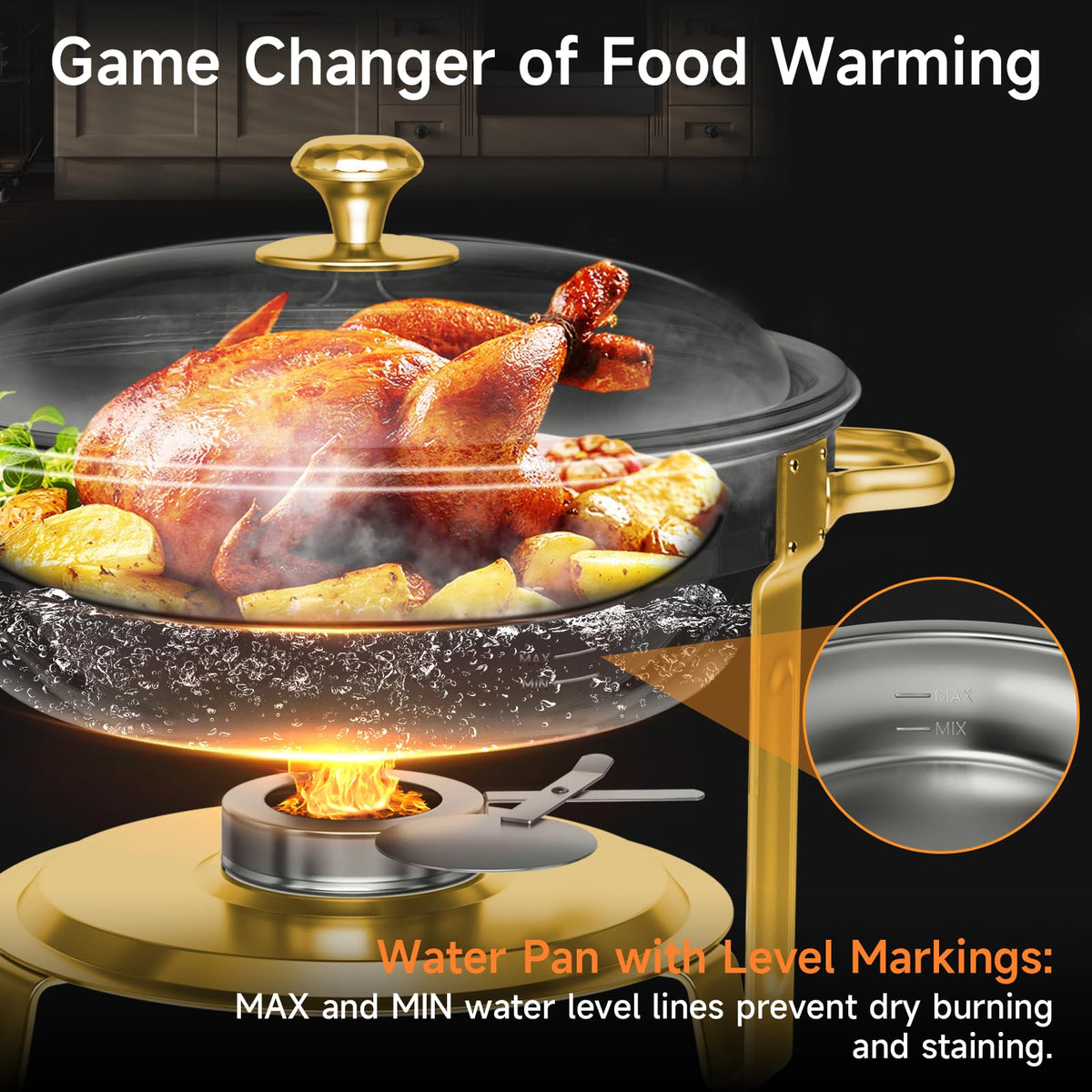 Chafing Dishes for Buffet, 4 Pack 5QT Round Stainless Steel Chafing Dish Set for Home Parties, Christmas Gatherings, Catering Events Complete Buffet Warmer Set (Golden, 4PACK) 🍁 All In One Marketplace Canada