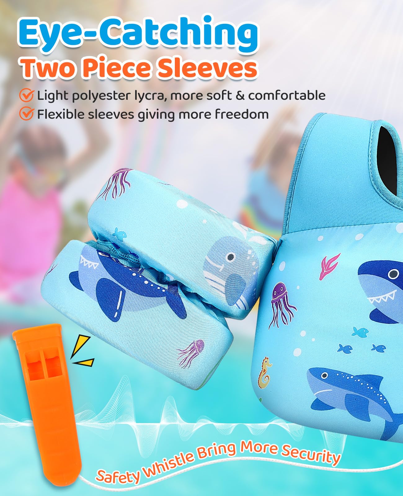 HeySplash Swim Vest for Kids, Toddler Pool Floaties Fit 33-66 Lbs, Puddle Jumper with Double Adjustable Strap, Swim Jacket Water Wing Arm Float, Sea Boat Flotation Device Boy Girl,Blue Shark