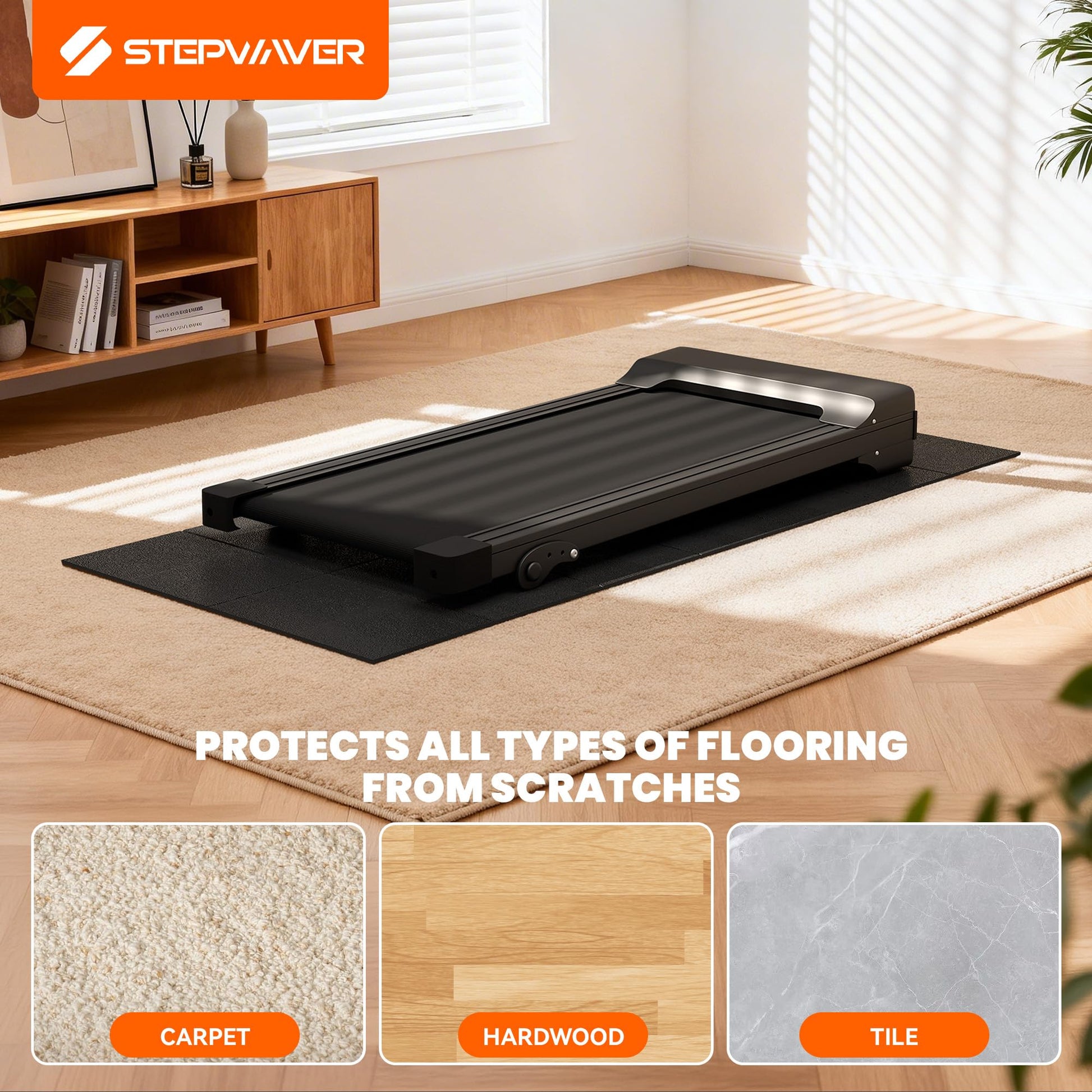 Stepwaver Walking Pad Mat for Carpet, Treadmill Mat for Hardwood Floors, High Density, 1/4 Thickness, Foldable, Floor Protection for Bike, Elliptical, Treadmill