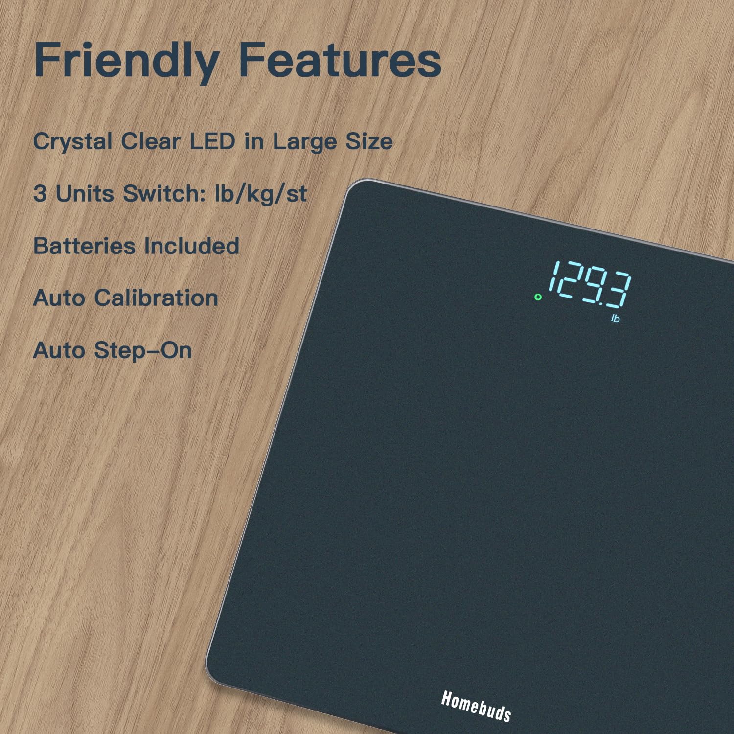 Homebuds Digital Weight Scale, High Precision in 0.1lb by Our Professional Scale Factory Since 2001, Scale Body Weight LED Display and Step-On, 3*AAA Batteries Included, 400lb/182kg, Blue