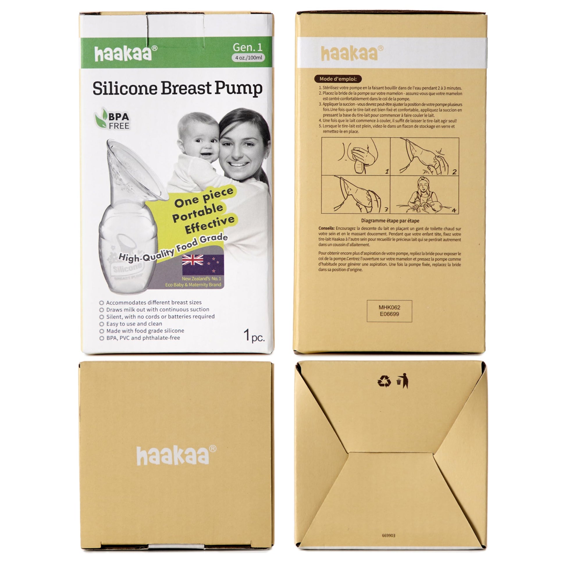 haakaa Manual Breast Pump for Breastfeeding, Silicone, Clear 4oz/100ml