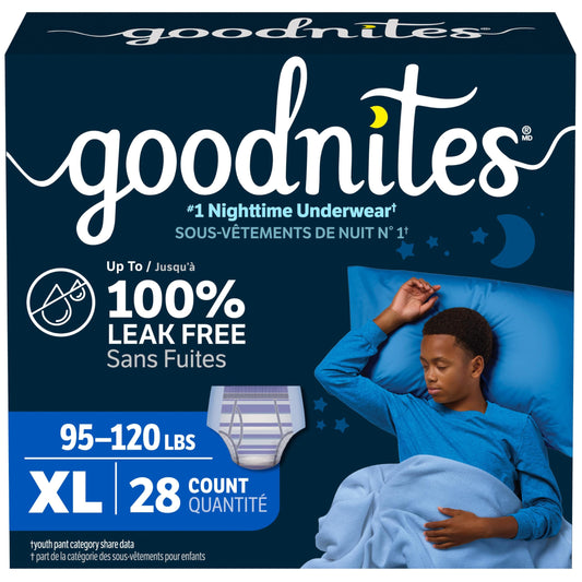 Goodnites Boys Bedwetting Night Time Underwear, Goodnites, Size Extra Large, 28 Ct (95-140+ lb.) - Available at All In One Marketplace Canada