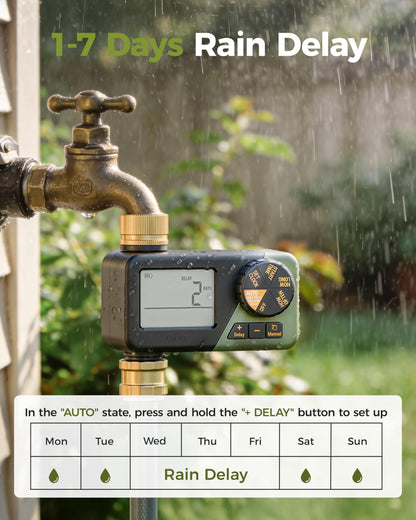 Diivoo Water Sprinkler Timer with Brass Inlet & Outlet, Irrigation Hose Timer with Weekly and Daily Frequency Irrigation, Rain Delay and Manual Watering for Lawns and Gardens