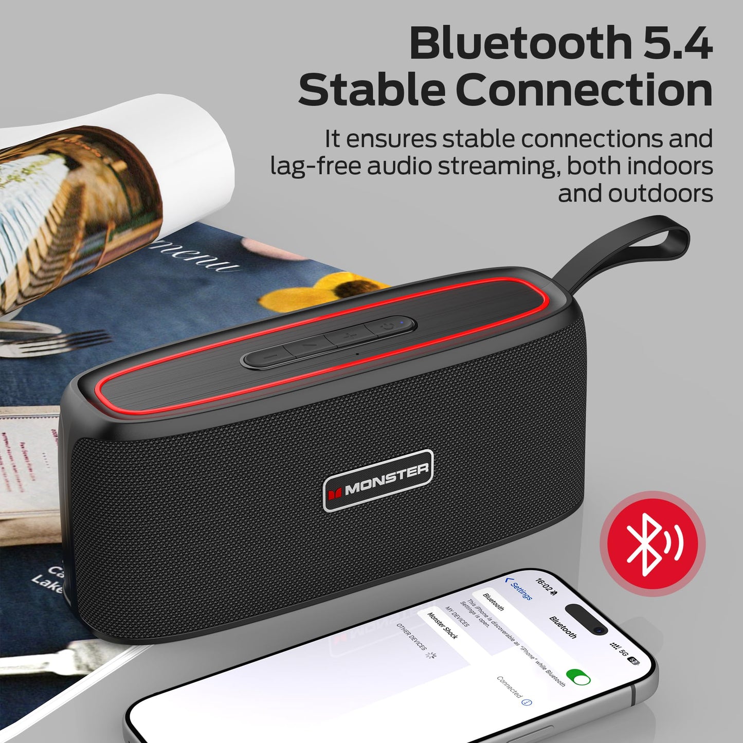 Monster Portable Bluetooth Speaker, 30W Loud Sound Wireless Speaker, IPX6 Waterproof Speaker, 17 Hours Playback, Bluetooth 5.4 TWS Pairing Portable Speakers for Home, Outdoors - Available at All In One Marketplace Canada