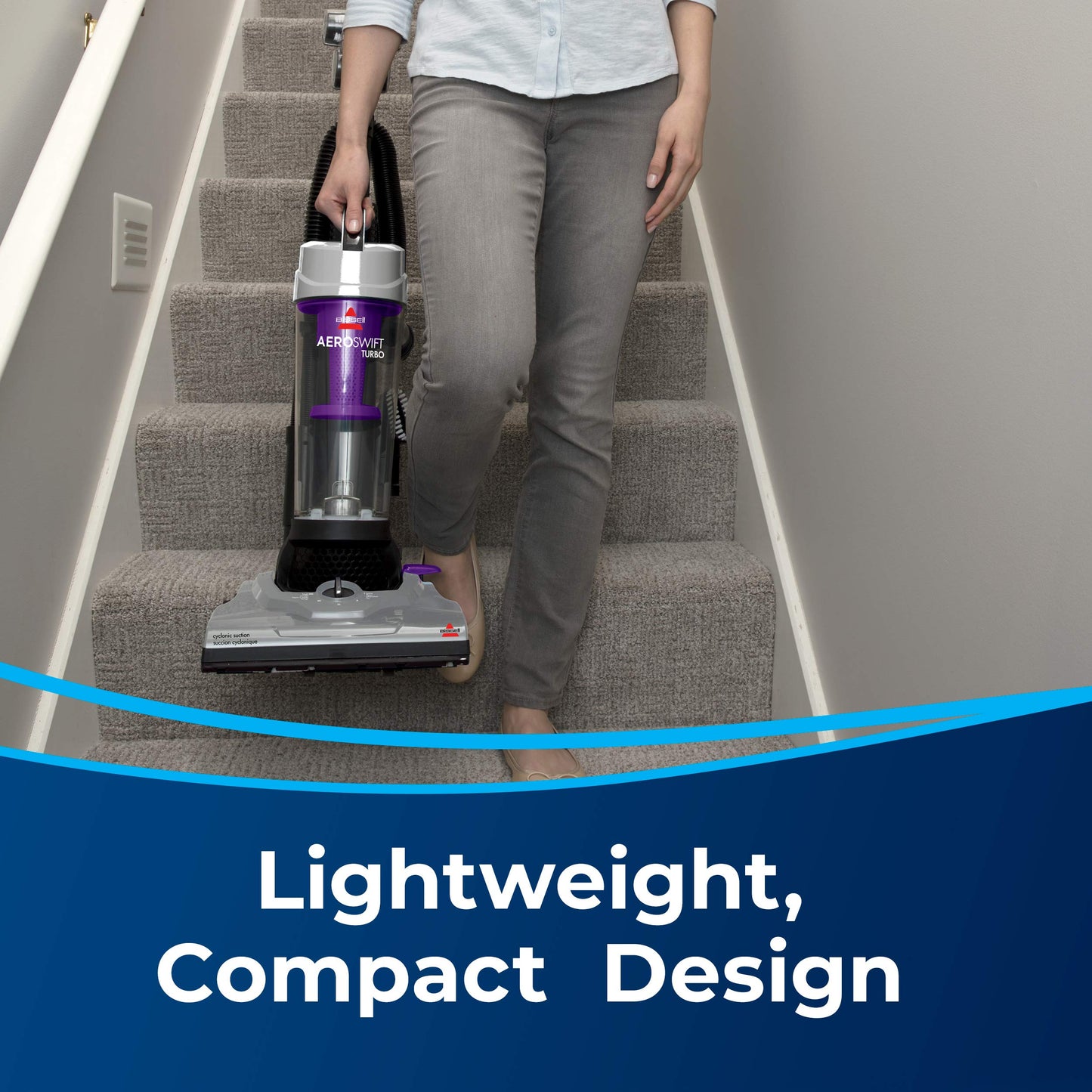 BISSELL AeroSwift Turbo Compact Upright Vacuum Cleaner, Cyclonic Dirt Separation, Built-in Lifetime Filter, TurboBrush Tool, Extension Wand, Bottom-Empty Tank, Lightweight Design, 1808B - Available at All In One Marketplace Canada