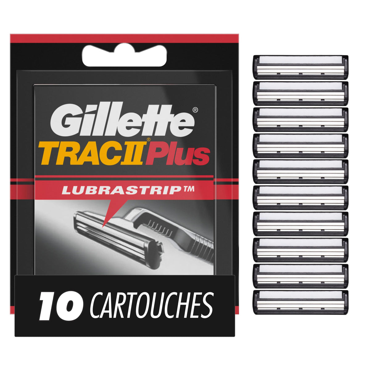 Gillette TRAC II Plus Razor Blade Refills, 10 Count, Black