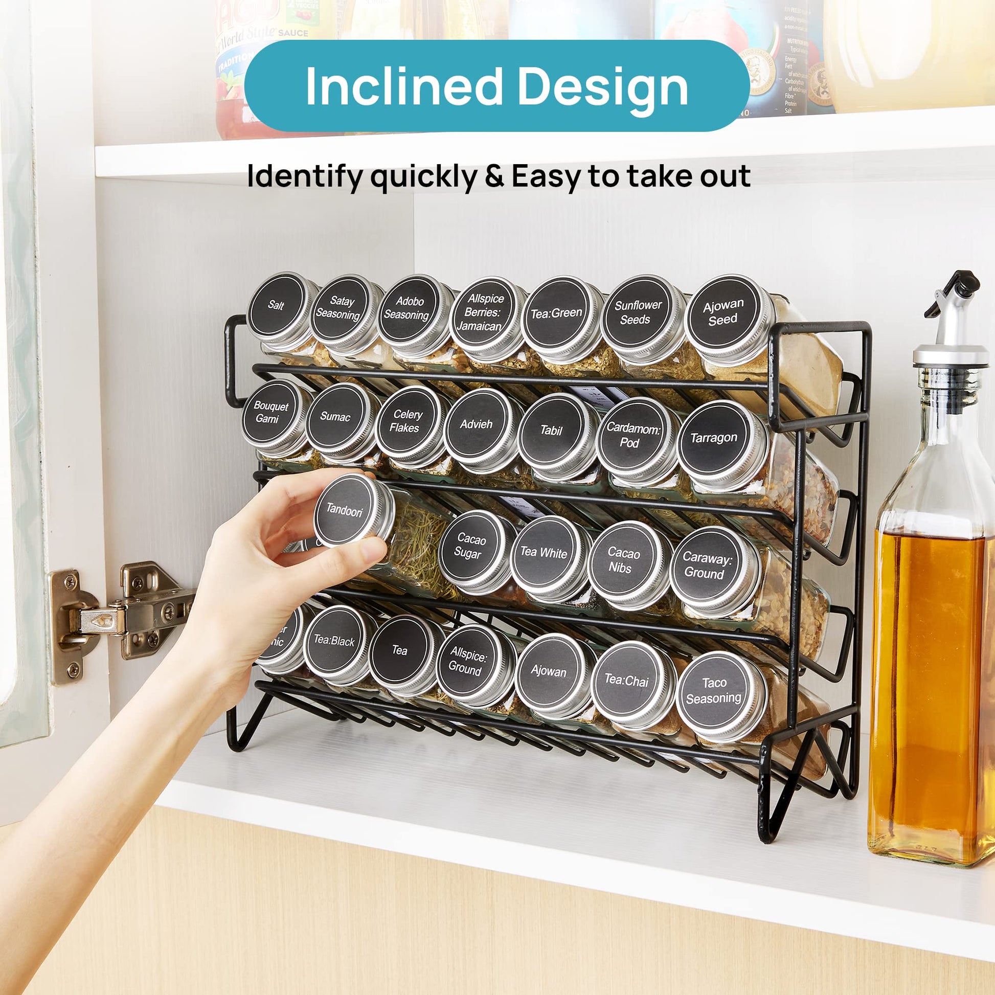 Vtopmart Spice Rack Organizer for Cabinet, 4 Tier Spice Organizer with 28 Empty Spice Jars and 432 Blank Labels, Seasoning Organization for Countertop, Cabinet, Kitchen, Pantry, Cupboard - Available at All In One Marketplace Canada