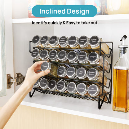 Vtopmart Spice Rack Organizer for Cabinet, 4 Tier Spice Organizer with 28 Empty Spice Jars and 432 Blank Labels, Seasoning Organization for Countertop, Cabinet, Kitchen, Pantry, Cupboard - Available at All In One Marketplace Canada