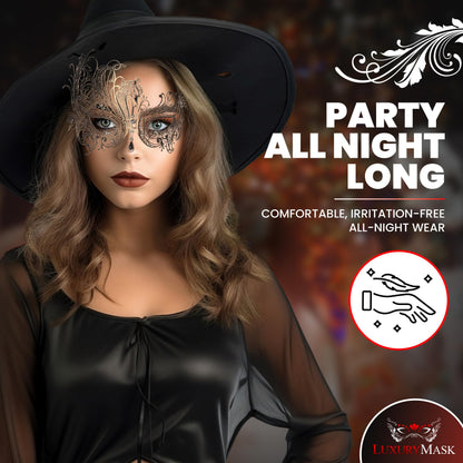 Masque de bal masqué en filigrane métallique pour femme - Masque style cygne avec strass pour Mardi Gras, bal de promo, Halloween et fête vénitienne