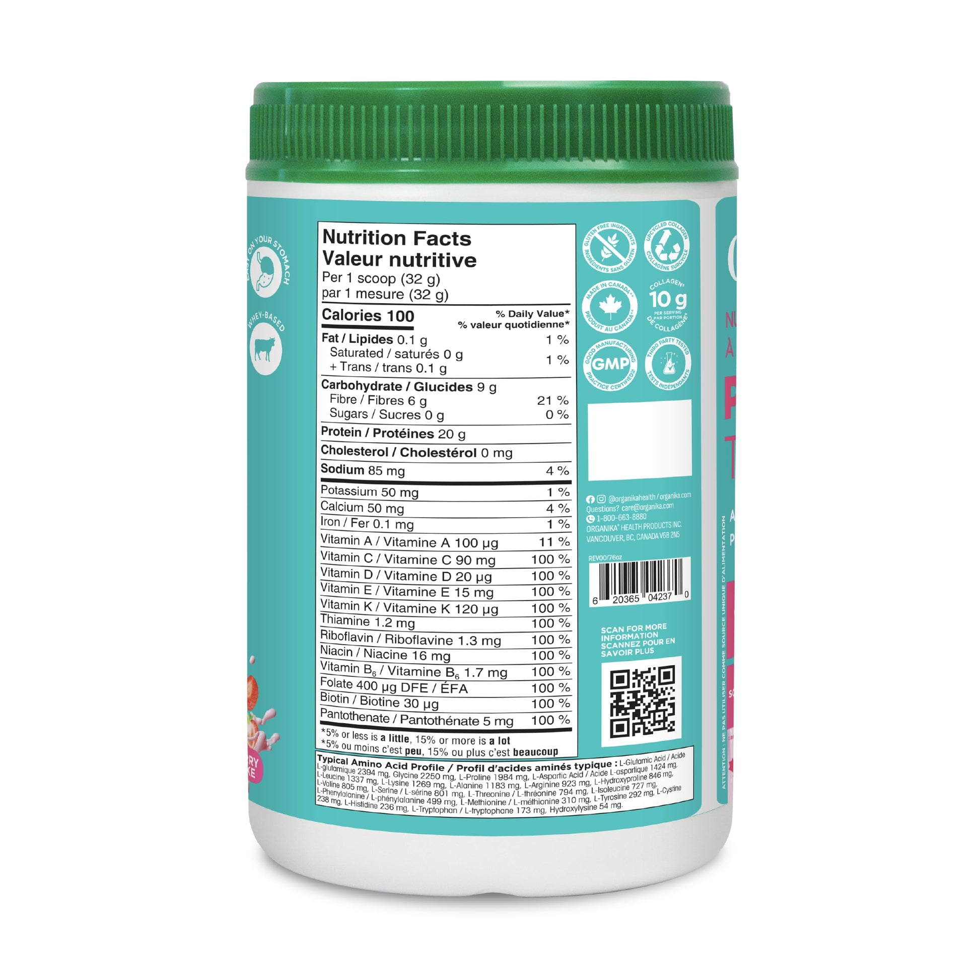 Organika All-in-One Strawberry Shortcake Protein Powder with 20g Protein,15 Vitamins & Minerals from Real Fruits & Veggies,5 Billion CFU Probiotics,4g Prebiotic Fiber, Digestive Enzymes,1g Sugar- 640g Organika