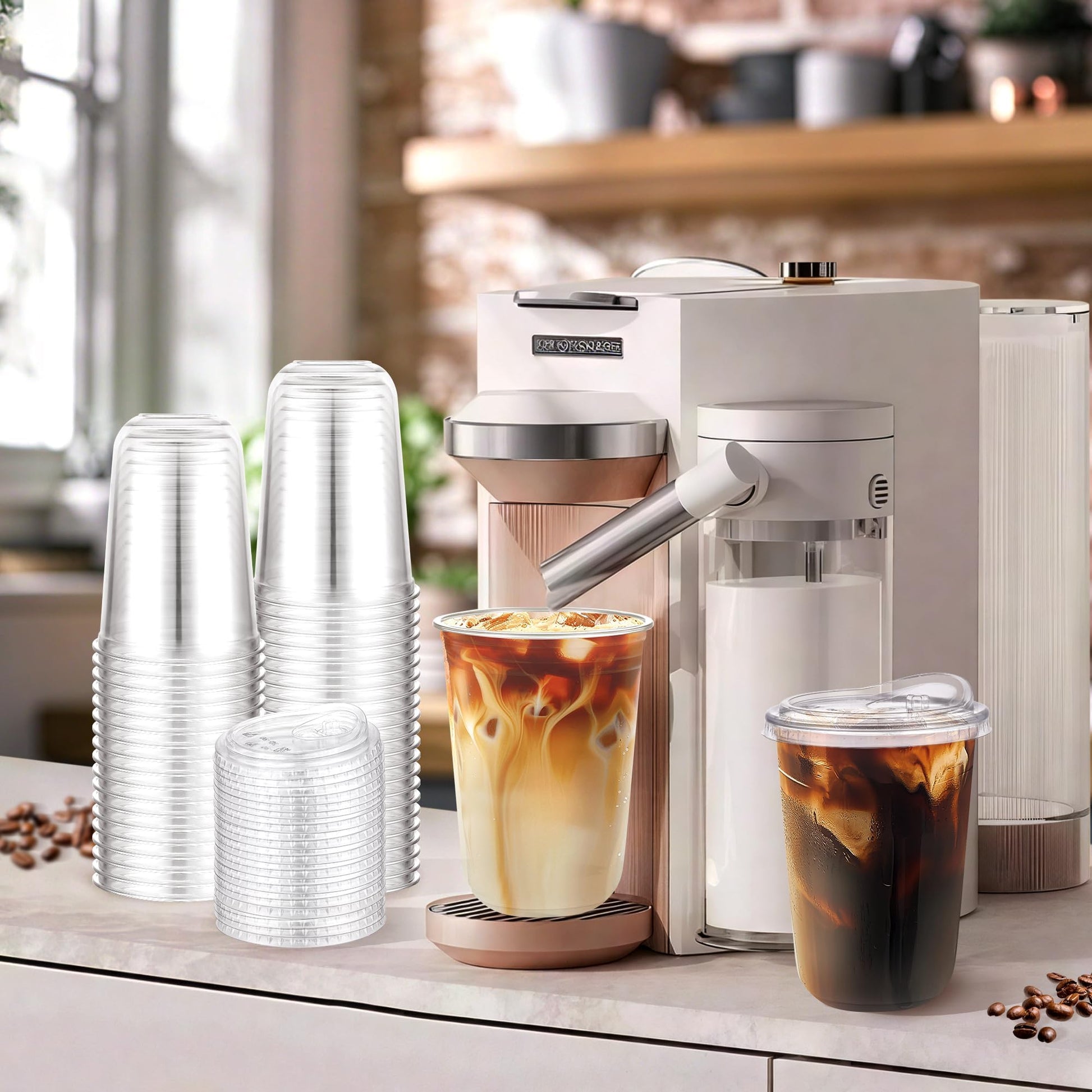 50 Pack 16oz Clear Plastic Cups with Sip Lids, Disposable Iced Coffee Cup with Strawless Lid for Party Wedding Catering Events, to Go Cups for Cold Drinks Smoothie Milkshake Lemonade Bubble - Available at All In One Marketplace Canada